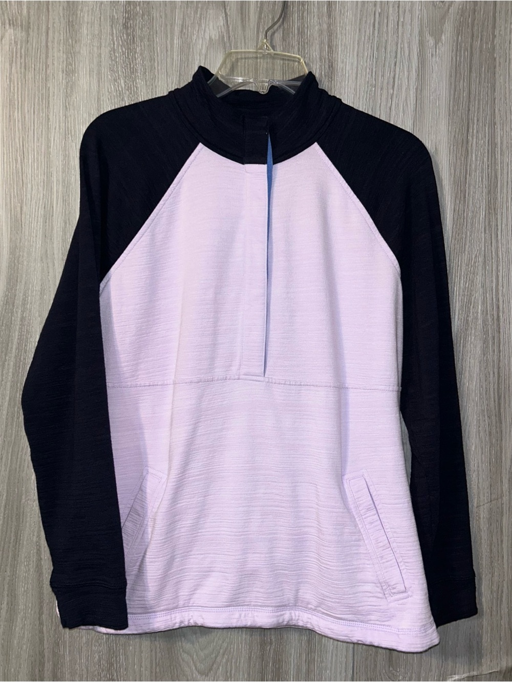 T by Talbots Slub Terry Women’s Half-Zip Pullover Shirt M Navy Lavender mock